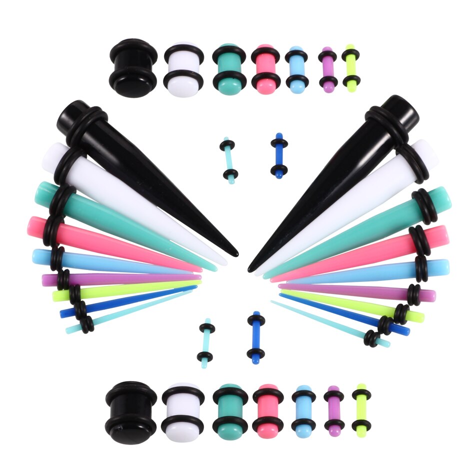 36 stuks/partij acryl oormeters in diverse kleuren, taps toelopend en plug-stretchsets, vleestunnel-uitbreidingssieraden voor het lichaam 14g-00g