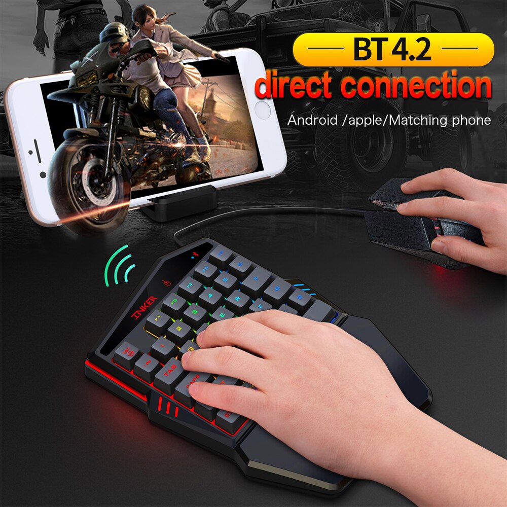 Hxsj  k99 ergonomiskt tangentbord och muskombination enhandsspel tangentbord musuppsättning 35 tangenter  bt4.2 trådlöst tangentbord