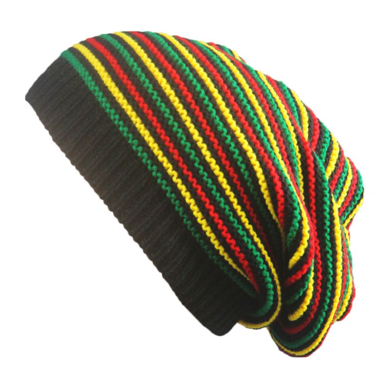 unisex Häkeln Wellenförmige Feine Streifen Mütze Kappe Regenbogen Jamaika Flagge ausgebeult Schädel Hütte F3MF