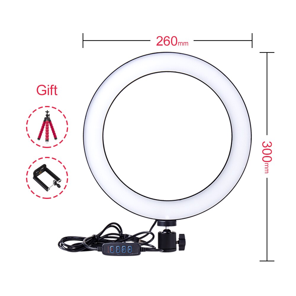 Selfie Stativ LED Ring Licht 10 inch Dimmbar 3200-5500 Farbe Modi Flexible Handy Runde Lampe Für ringlight Tiktok: WHITE