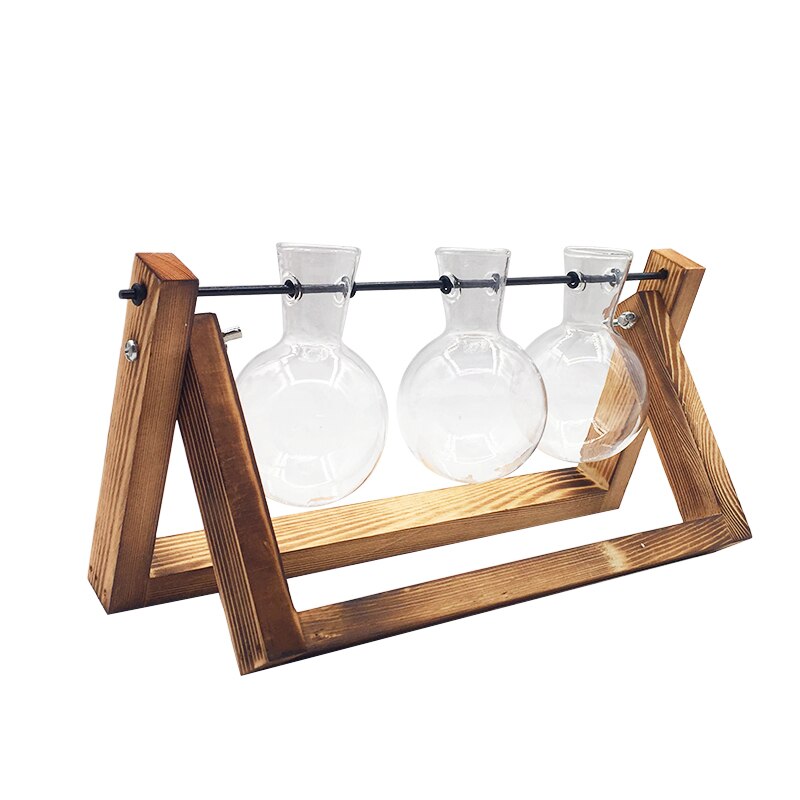 Terrarium Kreative Wasserkulturanlage transparent Vase Holzrahmen Vase Deko Glas Tabletop Pflanze Bonsai Dekor blume Vase: 28.5x16cm