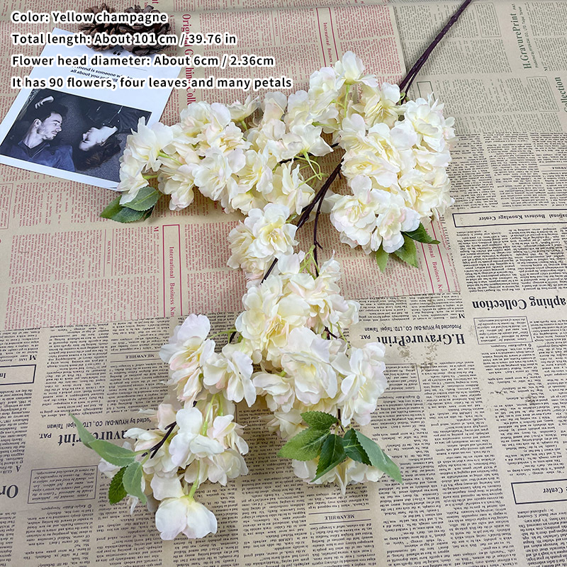 Artificial Cherry Blossom Pink White Cherry Tree Silk Flower Spring Cherry DIY Bonsai Arch Wedding Props Home Decoration: light yellow
