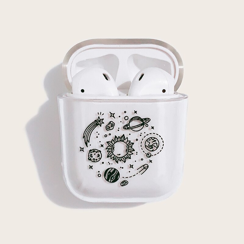 Painted line sun planet bluetooth wireless headset protective case for airpods2 transparent hard shell