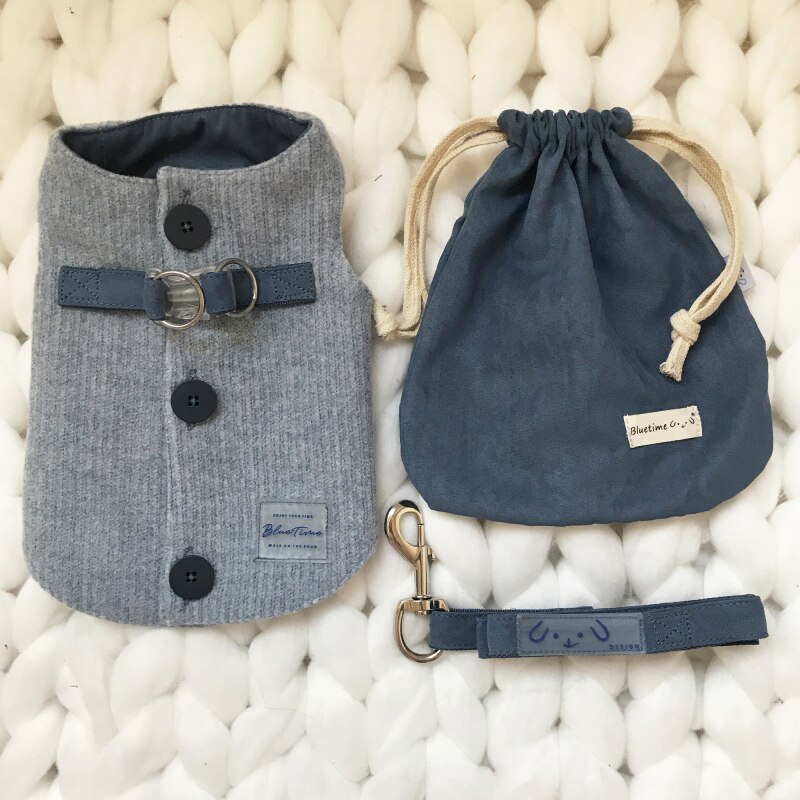 Hond Harnas Vest 120cm Hondenlijn Lead Herfst Winter Hond Kleren Outdoor Huisdier Kleding Outfit Kat Pommeren Pug Kostuum jas: Marineblauw / M
