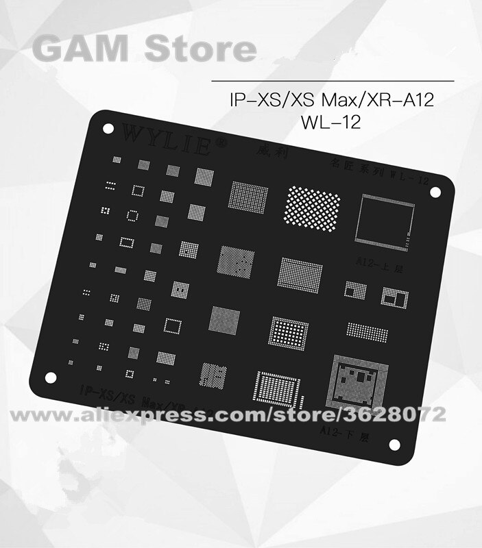 Wylie WL-12 Voor Iphone Xs/Xs Max/Xr Max Zwart Bga Stencil A12 Cpu Ram Reballing Ic Pin soldeer Tin Plant Netto Verwarming Template