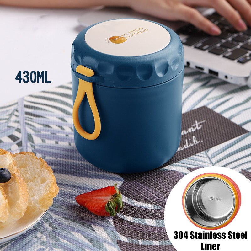 Onuobao 304 Rvs Thermos Soep Met Lepel 400Ml Japanse Stijl Eenvoudige Draagbare Verzegelde Ontbijt Lunch Cup: Blue(SUS304)