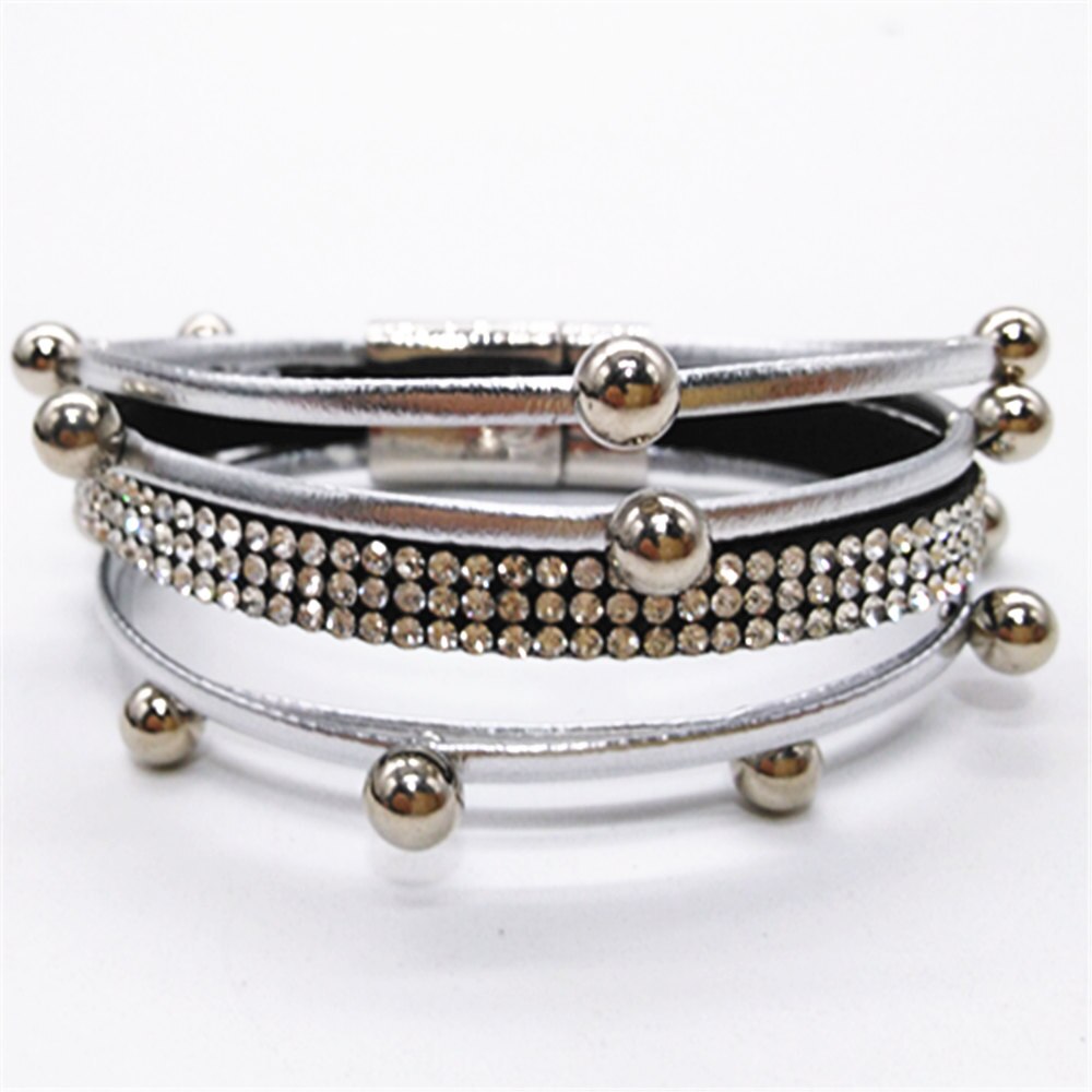 Neon Roze Rood Wit Zwart Kralen Multilayer Verklaring Trendy Lederen Armbanden Vrouwen Mode Meisje Manchet Armband Vrouwelijke Sieraden: white