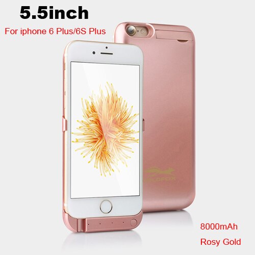 Battery Charger Case For iPhone 6 6 Plus 5000/8000mAh Backup Power Bank For iPhone 6 6s Portable External Battery Powerbank Case: Rosy for i6p i6sp