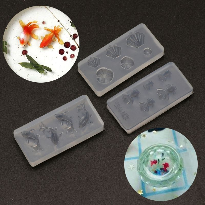 3 pcs Mini taille poisson rouge Lotus feuille boucles d'oreilles eau Dag bricolage résine bijoux moule Kit