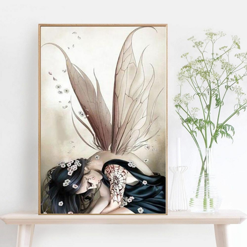 Pintura de Hada de diamantes, punto de cruz, lienzo, Retrato, obra de arte, artesanía 3D