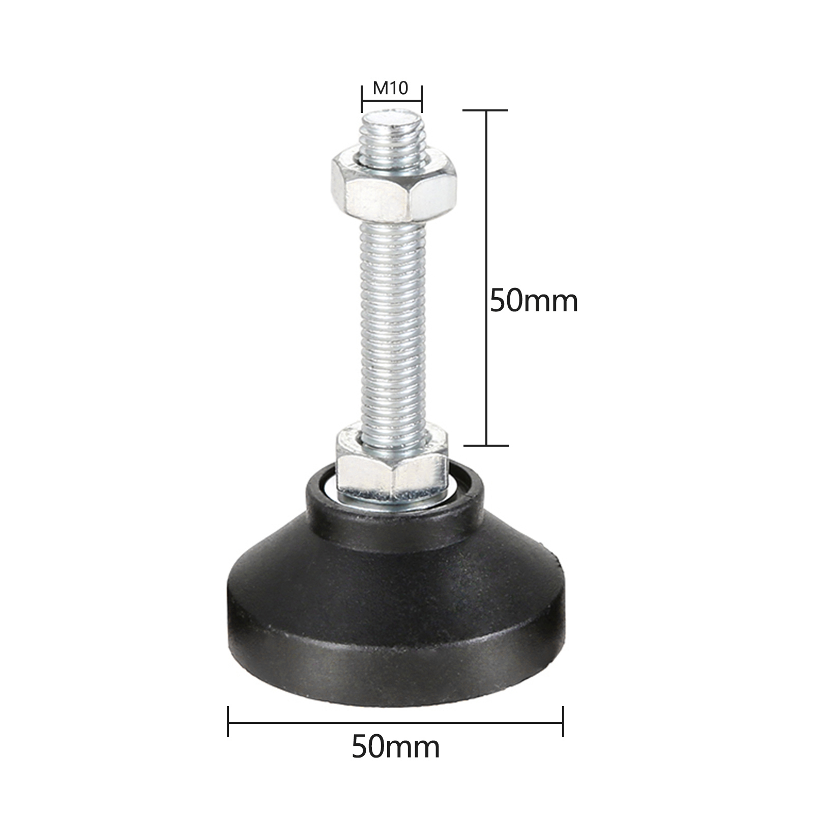 4 Pcs Adjustable Levelling Feet Swivel Base Furniture Glide Pad Adjusting Foot M8 M10 M12 M14 M16 Threaded Screw in Height: 50XM10X50(DXMXH) 4pc