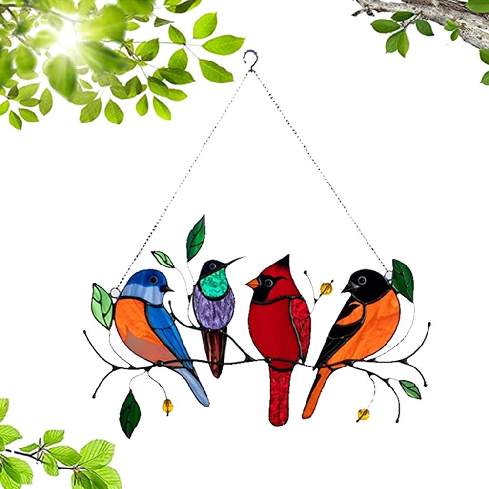 4 Birds/ 7 Birds Stained Glass Window Hangings Stained Glass Bird Ornaments Window Suncatcher for Home Decorations