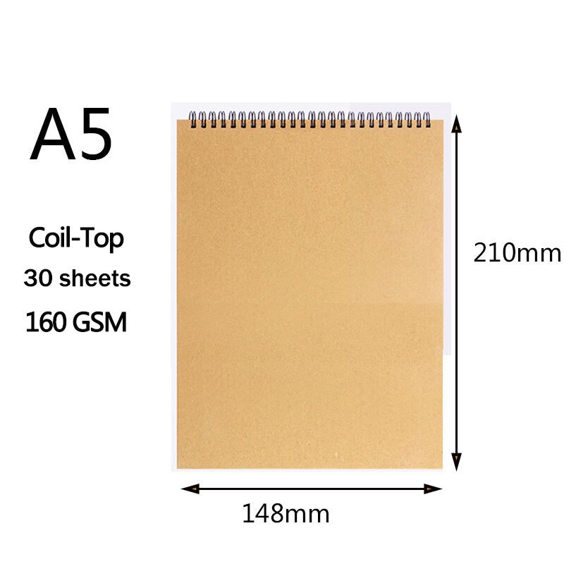 A3/A4/8K/A5/16K Khaki Sketchbook Spiral Notebook Inner Blank 160GSM Kraft Paper Cover School Supplies Pencil drawing notepad: H164-a5-top