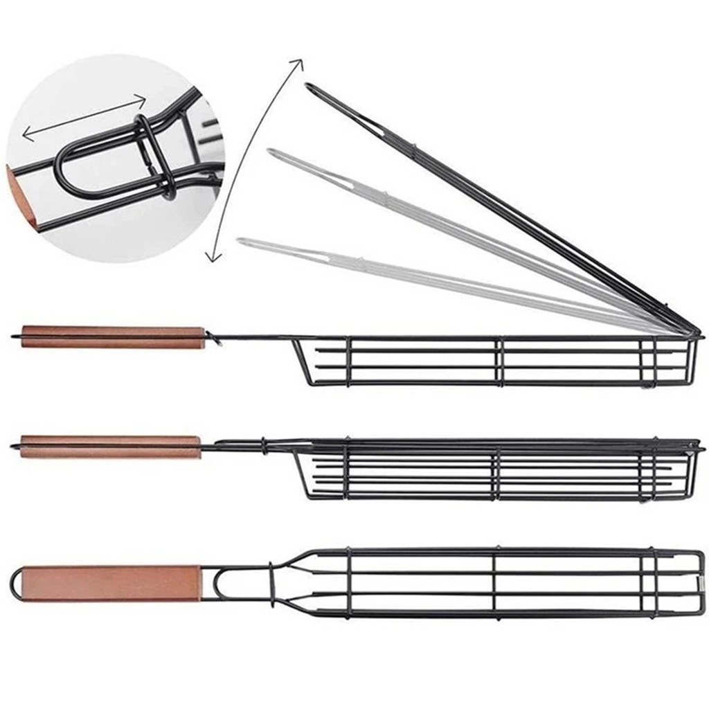 Portable Bbq Grilling Basket Nonstick Barbecue Grill Basket Tools Stainless Steel Mesh Barbecue Kitchen Tools Easy Kebab