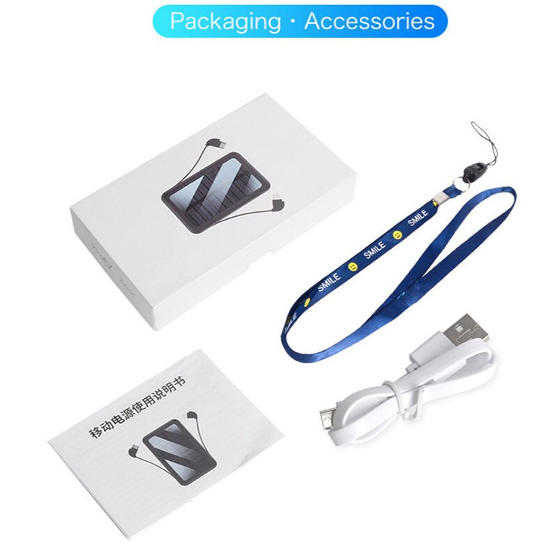 Mini Draagbare 80000Mah Solar Mobile Power Bank Snel Opladen Externe Batterij Wordt Geleverd Met 2 Opladen Kabels Led Verlichting