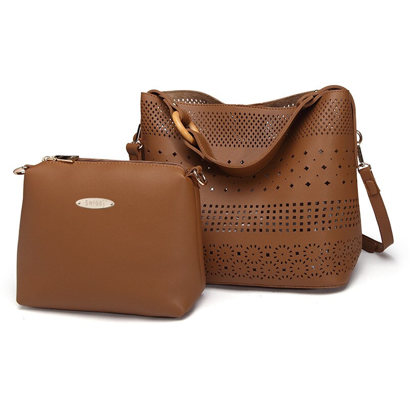 Hollow Out Women Shoulder Bag Female Composite Bag Ladies PU Leather Messenger Bag Women Famous Bags sac a main: Brown