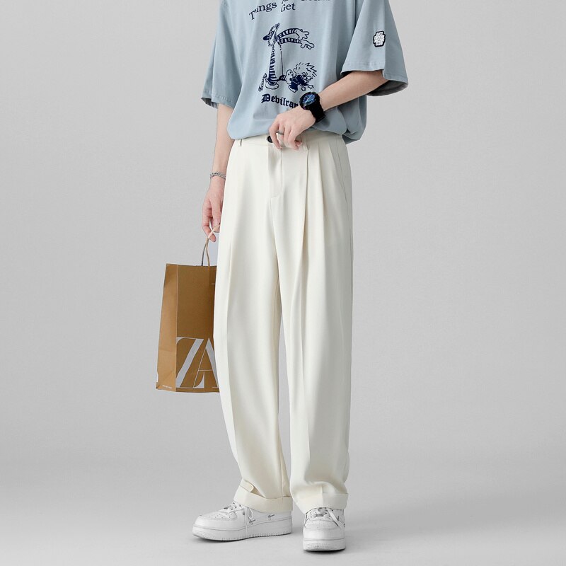 Sommer Dünne Beiläufige Hosen Männer der Schwarz Weiß Breite bein Hosen Männer Koreanische verlieren Atmungs Eis Seide Hosen herren Hosen S-XL: XL / Weiß