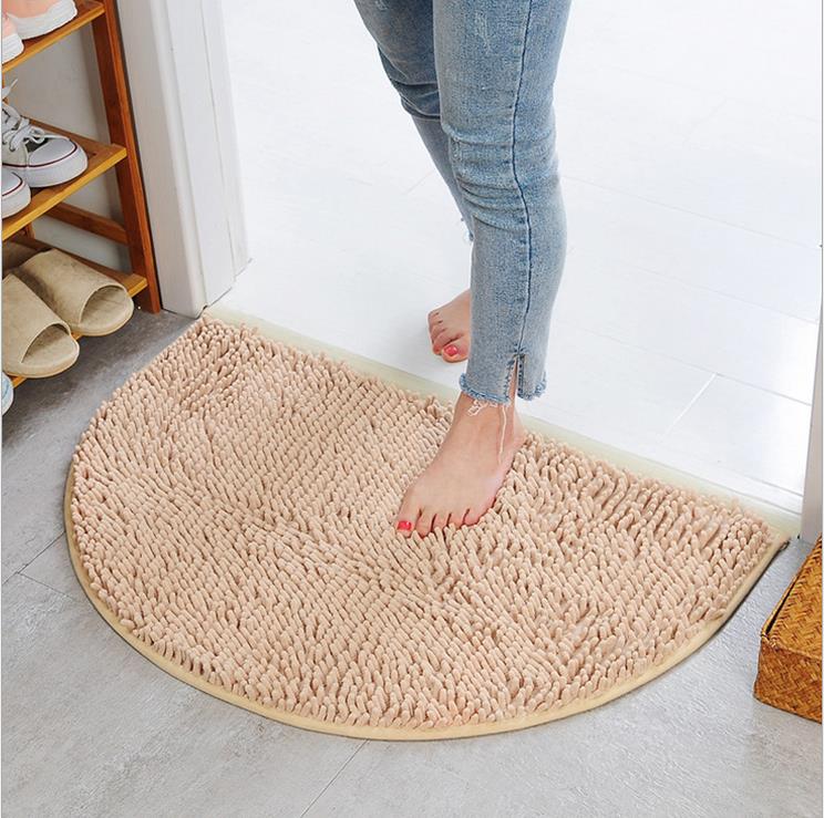 Half Moon Half Circle Machine Washable Rubber Back Cushion Faroot Soft Chenille Non-Slip Bathroom Bedroom Kitchen Carpet: Camel