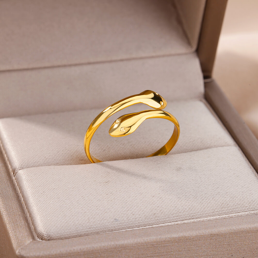 Anillos de serpiente de circón para mujeres y hombres, anillo ajustable abierto de acero inoxidable de Color dorado, joyería estética gótica Vintage, anillos para mujer