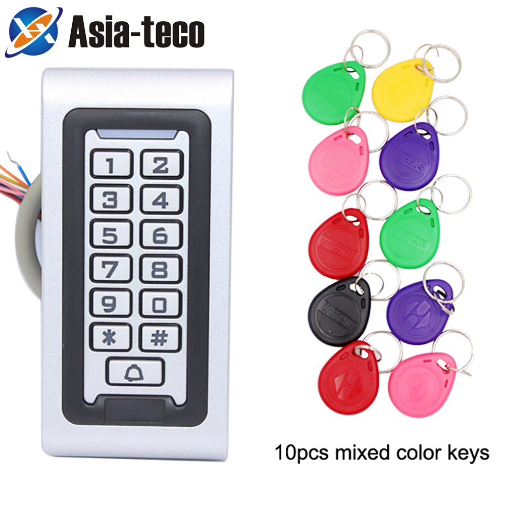 Waterproof Backlight RFID Door Access Control Reader Keypad 1000 Users door bell 125KHz EM Card door opener: AC 10pc color key