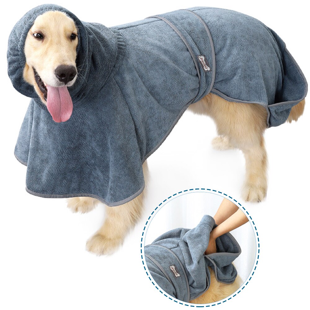 Albornoz para perro, bata de baño para mascotas, abrigo de secado, toalla absorbente para perros grandes, medianos y pequeños, secado súper rápido, suave y ajustable