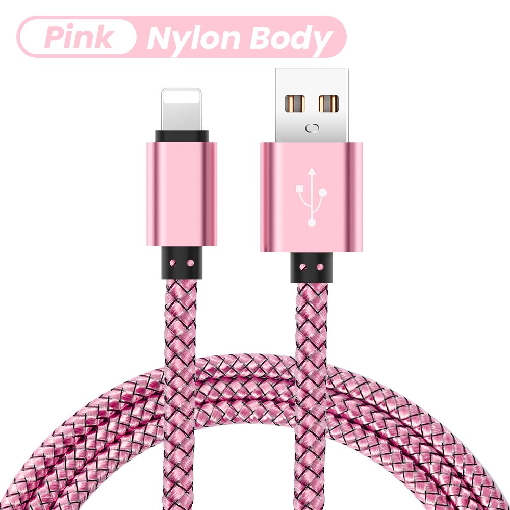 Kolorowy kabel USB do ładowania danych dla iPhone 12 11 Pro XS Max XR X 5s 6s 6 7 8 2.4A szybka ładowarka pochodzenie przewód 1/2/3m: PINK / 2 m