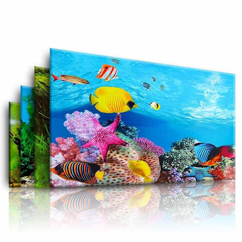 Fish Tank Background Painting Sticker 3D Ocean Landscape Painting Decals Tank Decorative Poster Aquarium Background Fish