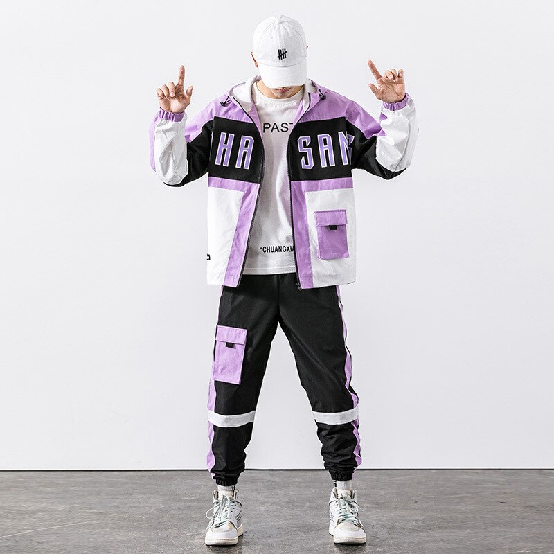 Heren Trainingspak Set Capuchon + Broek Werkkleding Grote Pocket Sportkleding 2 Delige Set Hiphop Patchwork Sport Pak voor Mannen Kleding