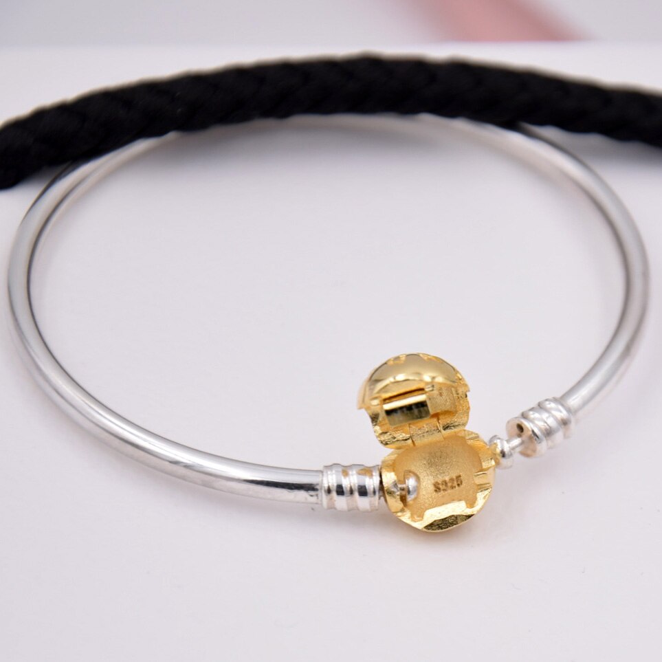 Original Rose & Gold Ball Circular Clasp Suitable Bracelet Bangle Fit 925 Sterling Silver Bead Charm Bangle Diy Fine Jewelry