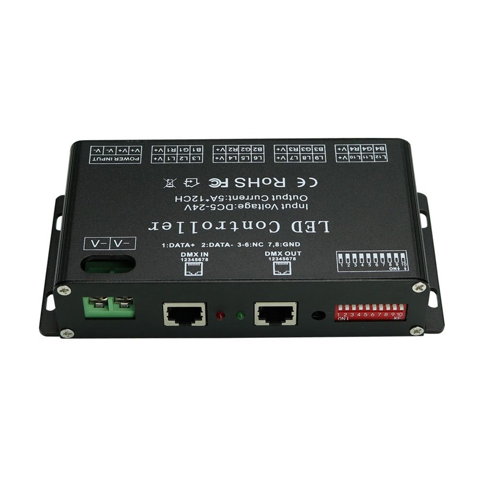 High Power 12 Channel 5A/CH Dmx Led Controller Led DMX 512 Decoder Dimmer Driver DC5V-24V for led rgb strip or lights ST169