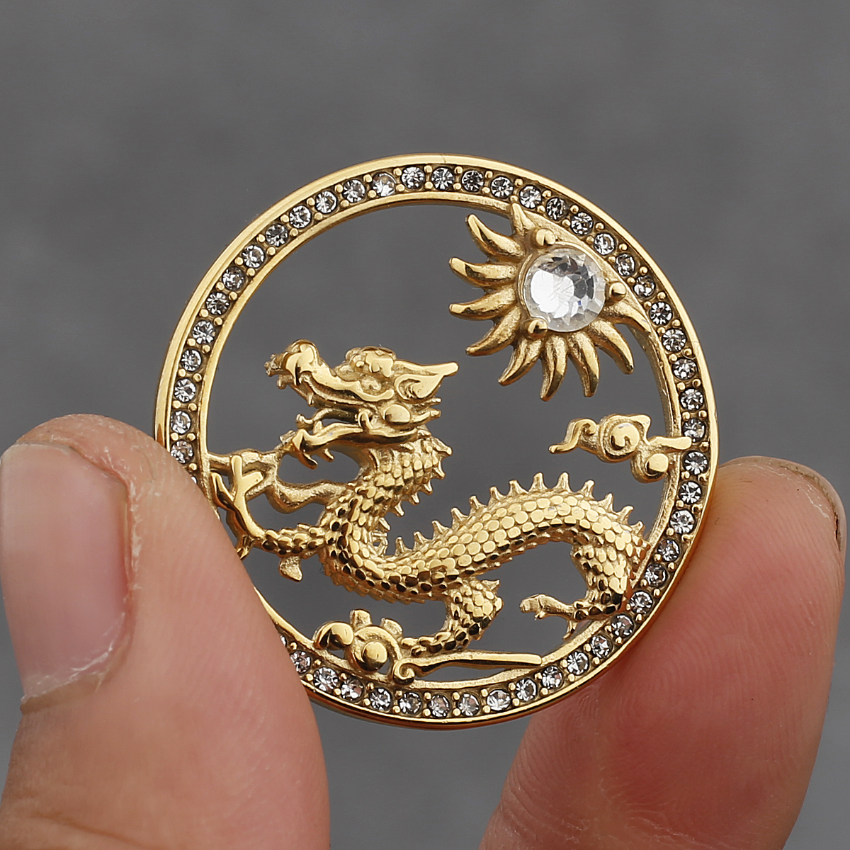 Zirkon Hohl Gold Farbe Drachen Anhänger Männer und Frauen Charme Halskette Straße Hüfte hüpfen Edelstahl Schmuck Zubehör: verrotten-braun