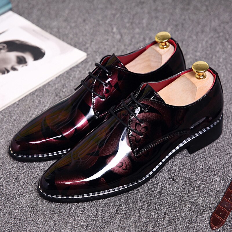 Leather Dress Shoes outdoor Male Business Crocodile Pattern Pointed Toe lace up Oxford Shoe Wedding club Party shoes men: red / 7
