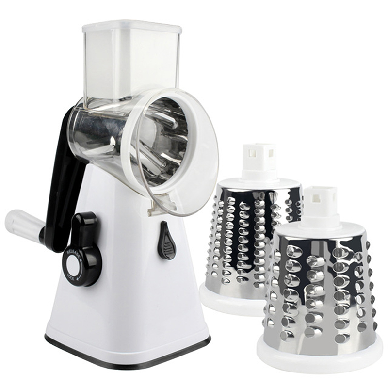 3 In 1 Vegetable Mandoline Slicer Swift Rotary Drum Grater Nut Shredder Veggie Cutter Peeler Spiralizer Cheese Chopper: white