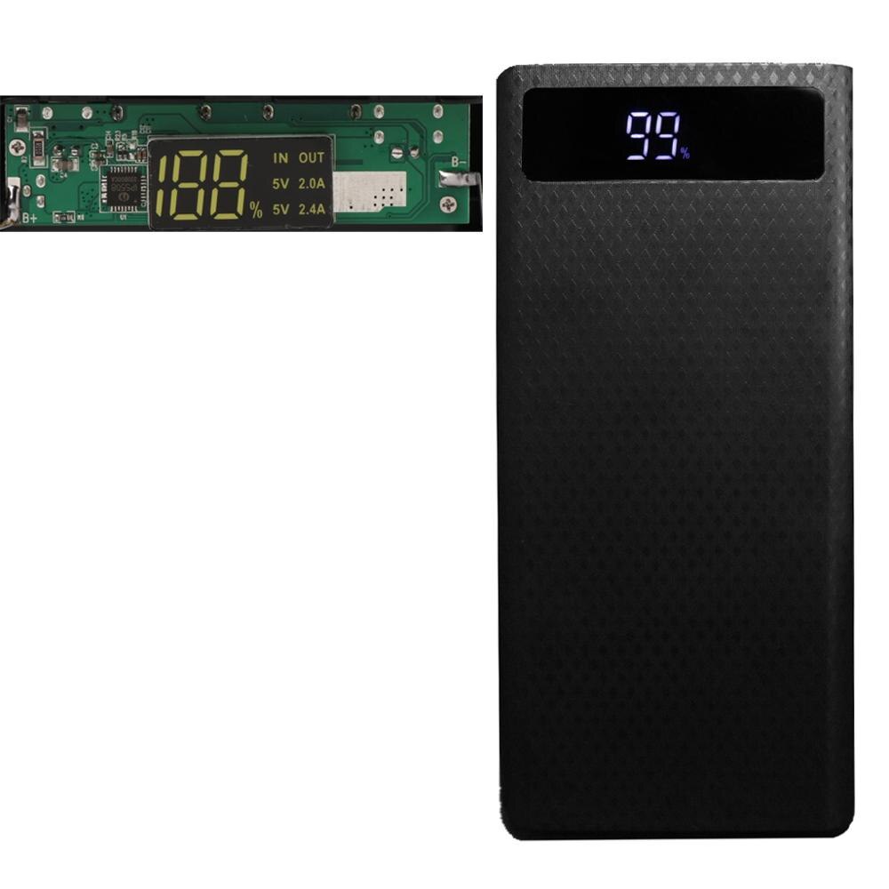 Dual USB LED Light 8x 18650 Battery DIY Power Bank Box Holder For Mobile Phone: Black