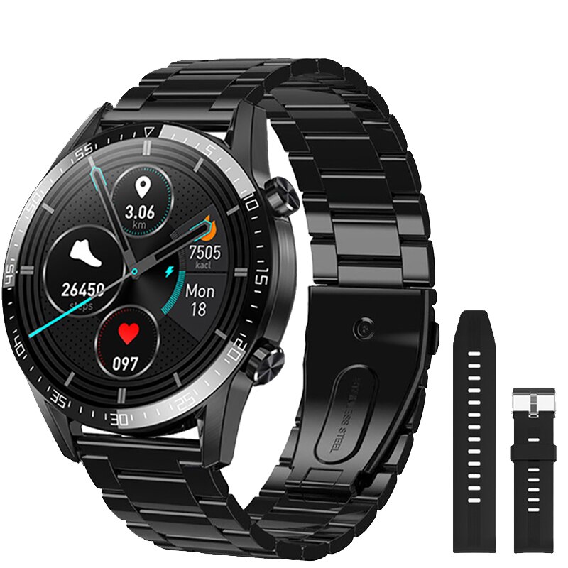 Neue Clever Uhr Männer 24 Stunden Kontinuierliche Temperatur Monitor IP68 EKG PPG BP Herz Bewertung Fitness Tracker Sport Smartwatch: Schwarz Stahl