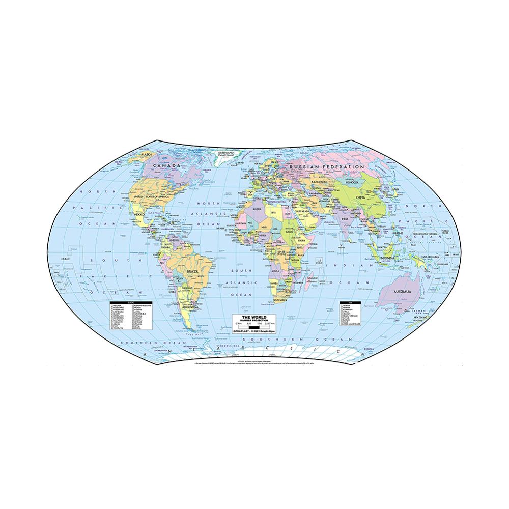 150x225cm The World Map Hammer Projection Country Map With Capital Vinyl Spray Map