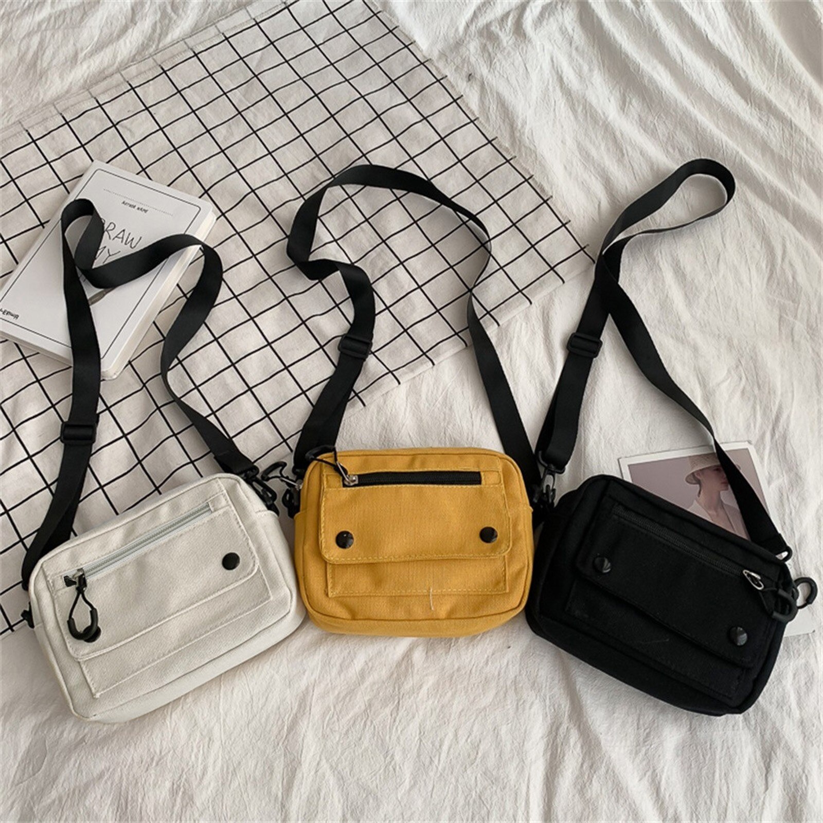 Nieuwkomers Vrouwen Pure Kleur Taille Packs Casual Tote Outdoor Tas Canvas Handtas Rits Schoudertas Сумки Для Женщин