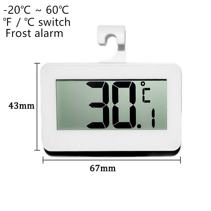 Vattentät digital termometer lcd digital skärm precision kylskåp termometer kyl och frys med justerbart stativ: Vit