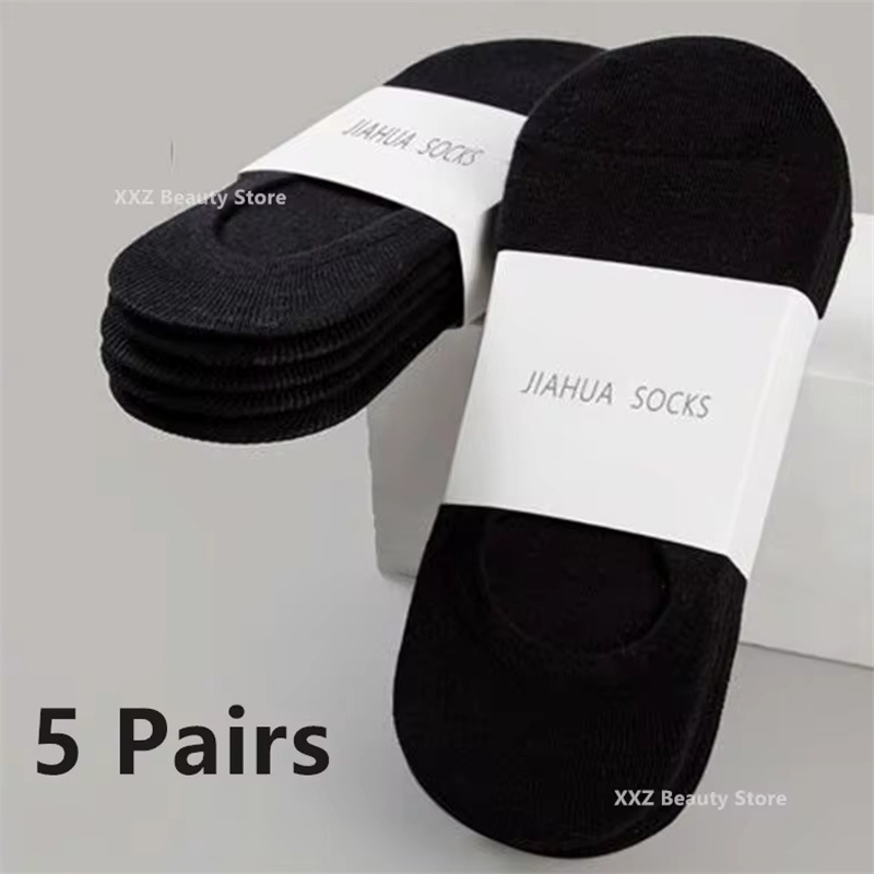 1/5/10/20 pares de calcetines náuticos de verano y otoño para hombres y mujeres, calcetines invisibles de algodón de silicona antideslizantes, calcetines tobilleros para hombre, zapatillas: Negro rojo