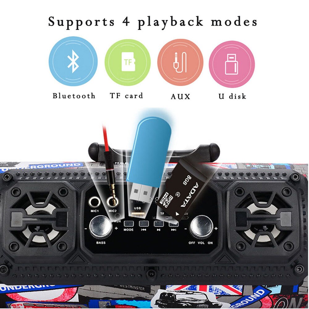 Altavoz portátil grande, altavoz Supergraves con Bluetooth para ordenador de alta potencia, Subwoofer de 15W, caja Boom de centro de música con USB AUX FM