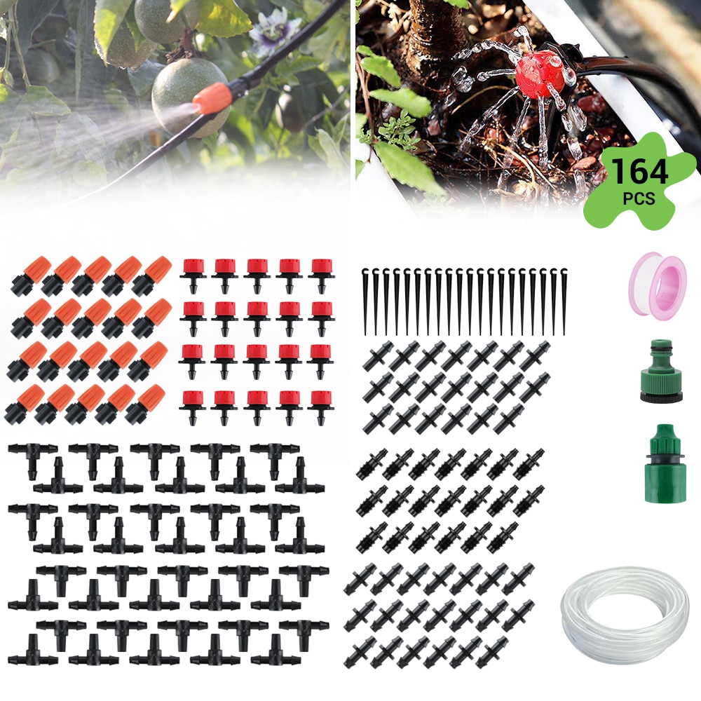 15M DIY Sprinkler Drip Irrigation System 164PCS Automatic Watering Kits with Adjustable Dripper for Orchard and Home Garden