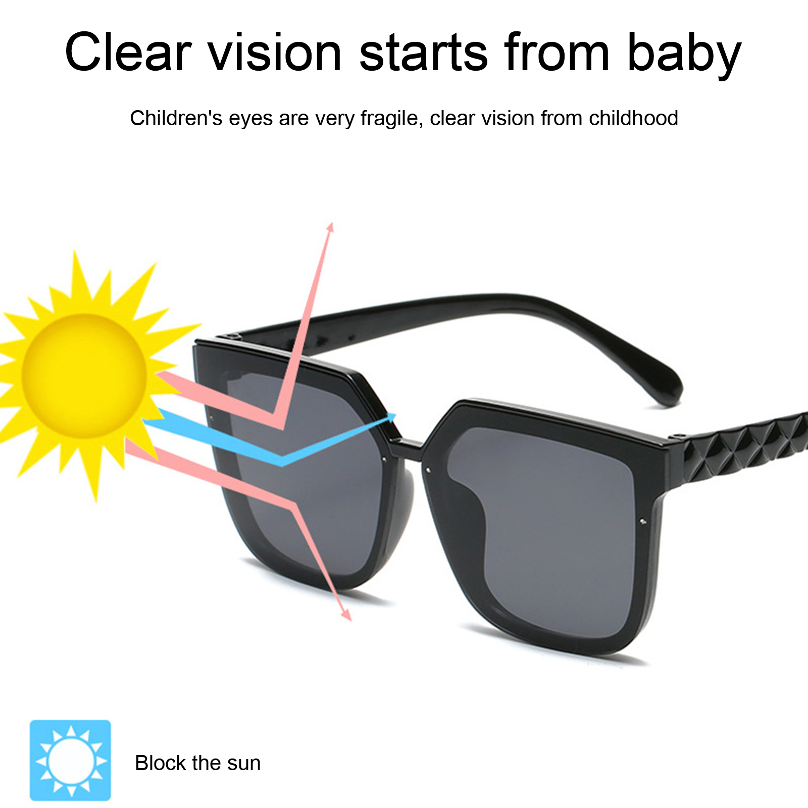 Children Lightweight Sunglasses, Square Shape Sunglasses for Boys and Girls, Black/ Grey/ Blue/ Tawny/ Pink/ Purple 5-12Years