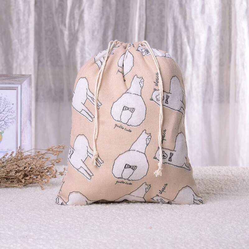 Cotton Linen Cat Pattern Beam Drawstring Bag Cosmetic Bag Travel Makeup Case Organizer Women Men Shoes Zakka Storage Pouch