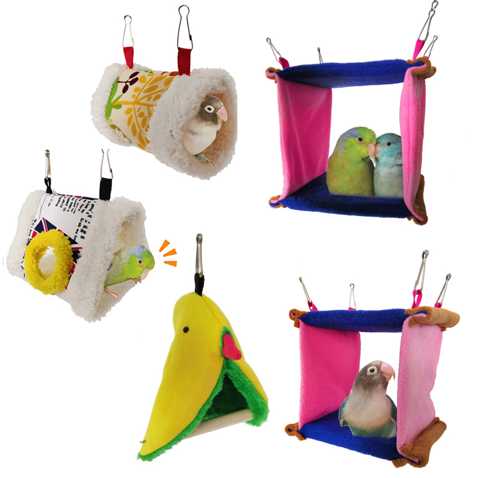 Square Bird Parrot Nest Soft Plush Bird Parrot Hammock Warm Hanging Bed For Pet Cave Cage Hut Tent Toy House for Small Animals