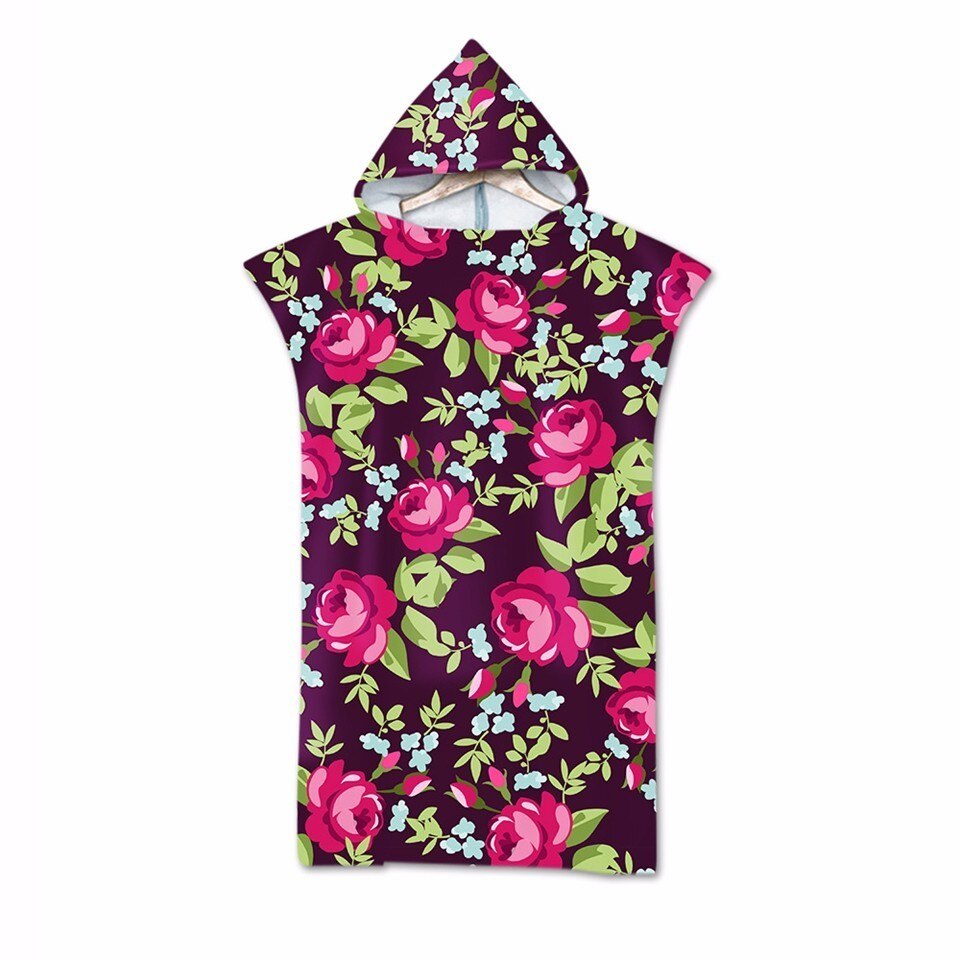 Dubbelzijdig Gedrukt Bloem Hooded Badhanddoeken Mantel Microfiber Romantische Rose Bloemen voor Volwassenen Mannen Vrouwen Strand Handdoeken