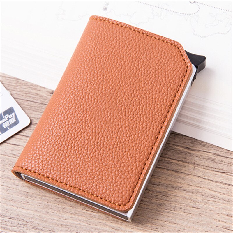 Bisi Goro Anti-Diefstal Smart Wallet Carbon Fiber Credit Kaarthouder Rfid Pop-Up Clutch Multi Mannen en Vrouwen Unisex Card Case: X-57 Brown