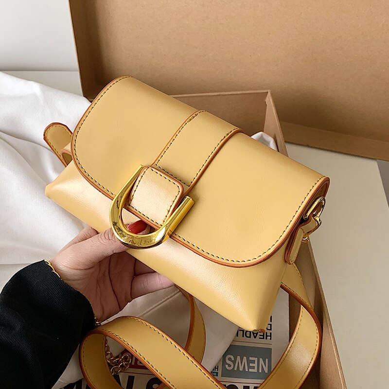 Bolso cruzado cuadrado de color sólido para mujer, bandolera pequeña de pecho de cuero PU, bolso de , bandolera de hombro, novedad de: Amarillo