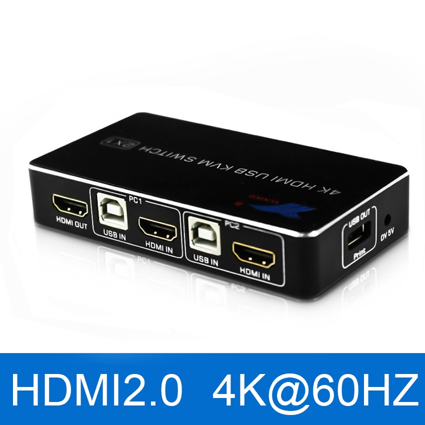 2 poort USB HDMI KVM Switch 4K @ 60Hz RGB/YUV 4:4:4 HDR HDMI 2.0 Switcher 2X1 Ondersteuning Toetsenbord Muis Printer