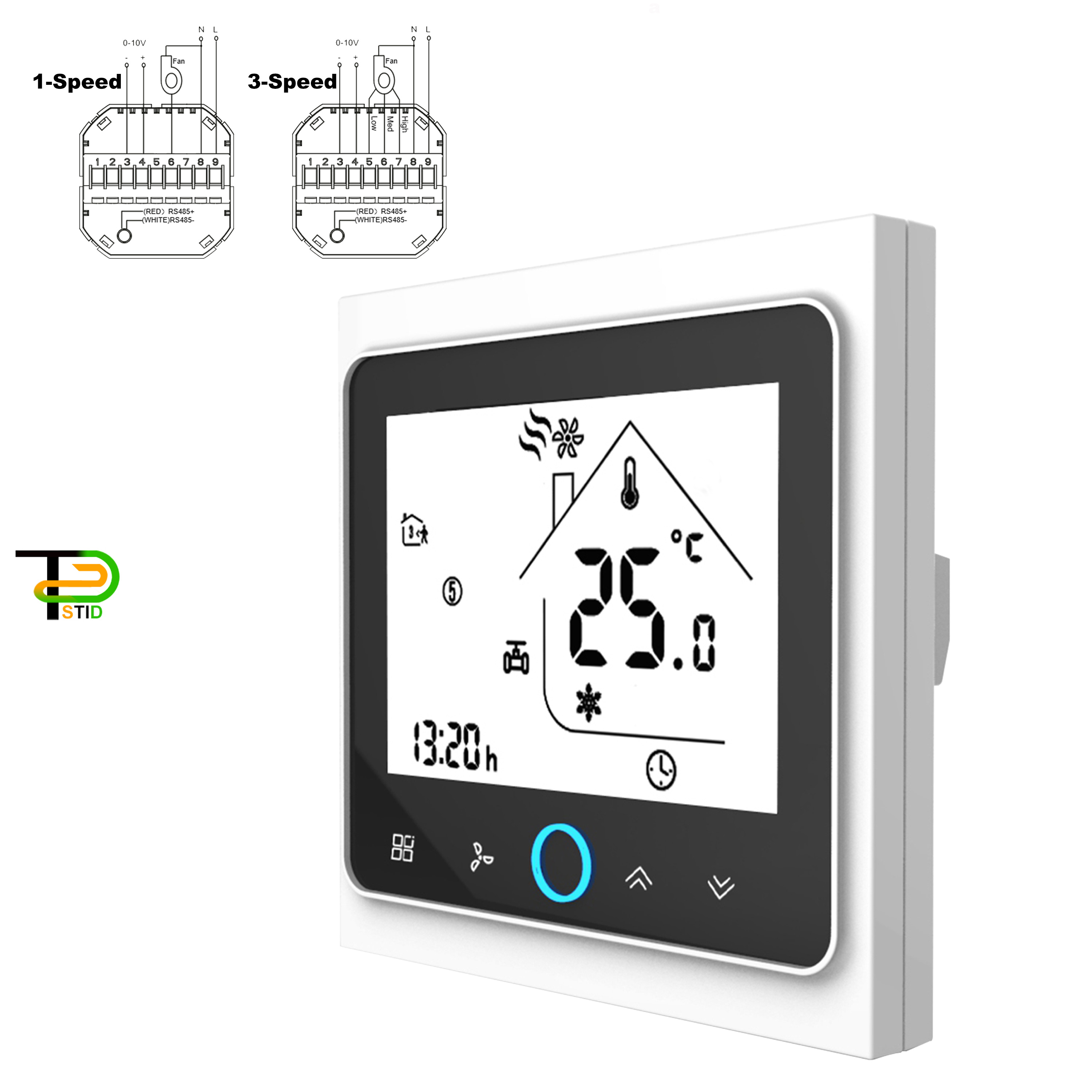 Thermostat MODBUS intégré proportionnel, panneau de commutation de commande, pour 1 vitesse/3 vitesses, bobine de ventilateur 0-10V, vanne en option 24V 220V