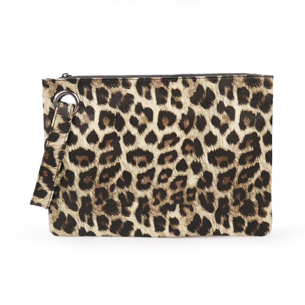 Luksus trendy håndtasker leopard print damer clutch flerfarvet retro flad taske stor kapacitet clutch: Beige gul